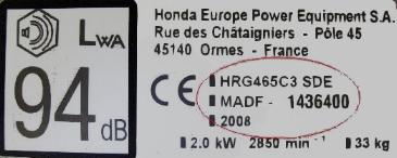 étiquette Honda constructeur