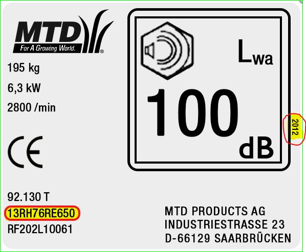 Exemple d'étiquette constructeur MTD
